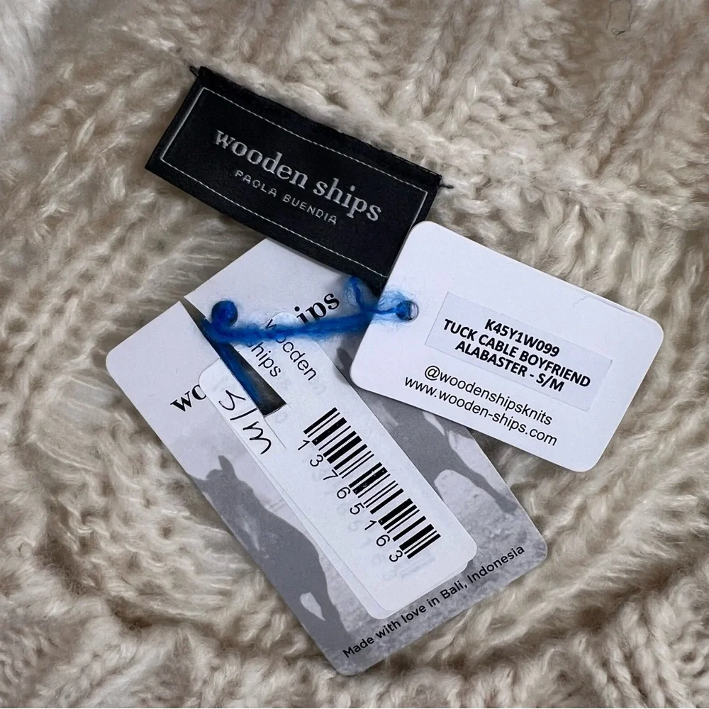 Wooden Ships TUCK CABLE KNIT BOYFRIEND SWEATER in ALABASTER